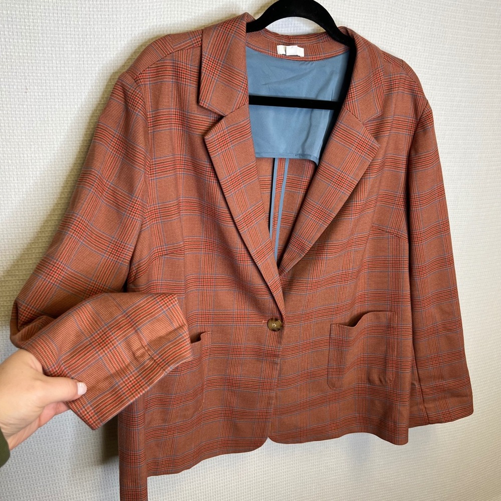 J. Jill Rust Plaid Single Button Blazer Jacket Womens XL Petite‎ Stretch Career